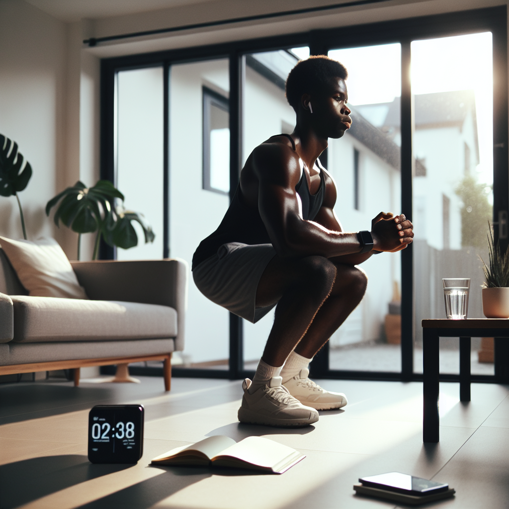 Домашняя тренировка без оборудования: приседания в гостиной, недельный план, выносливость и восстановление.